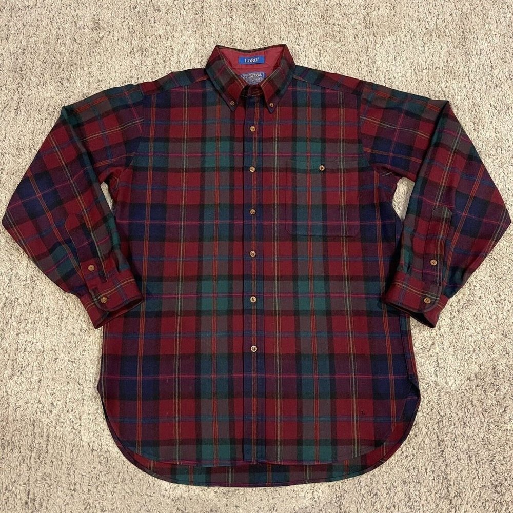 Pendleton Lobo Wool Plaid Men’s Button Up Shirt- Medium Made In USA
